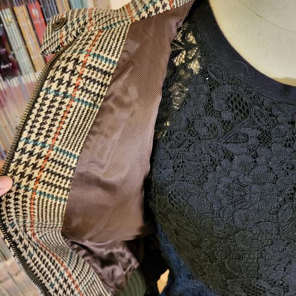 Vintage Benetton houndstooth vest brown trim cap sleeve wool blend small - Picture 10 of 16